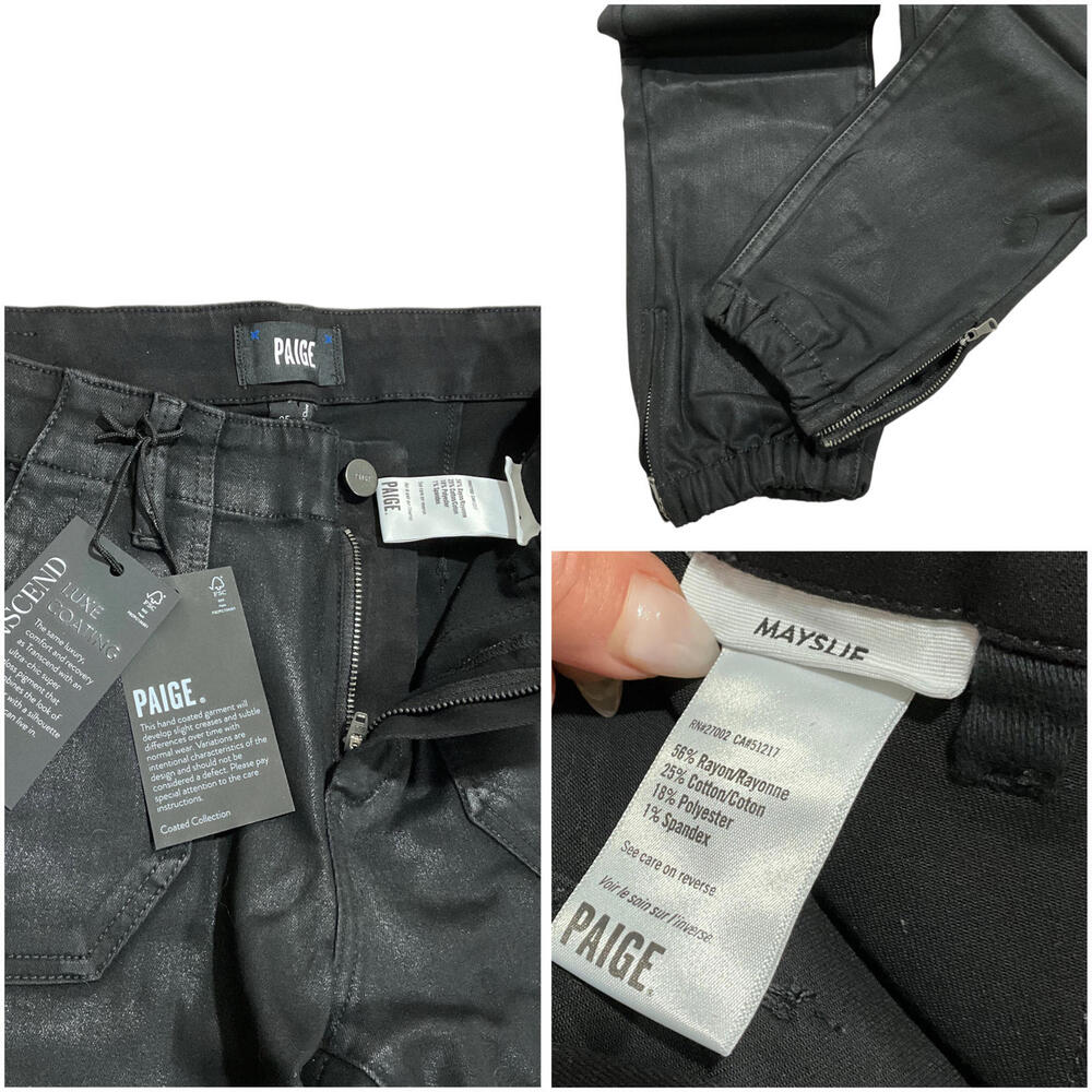 NWT PAIGE | SZ 23 - 27 | Mayslie Joggers Black Coated Cropped Jeans - Picture 8 of 9